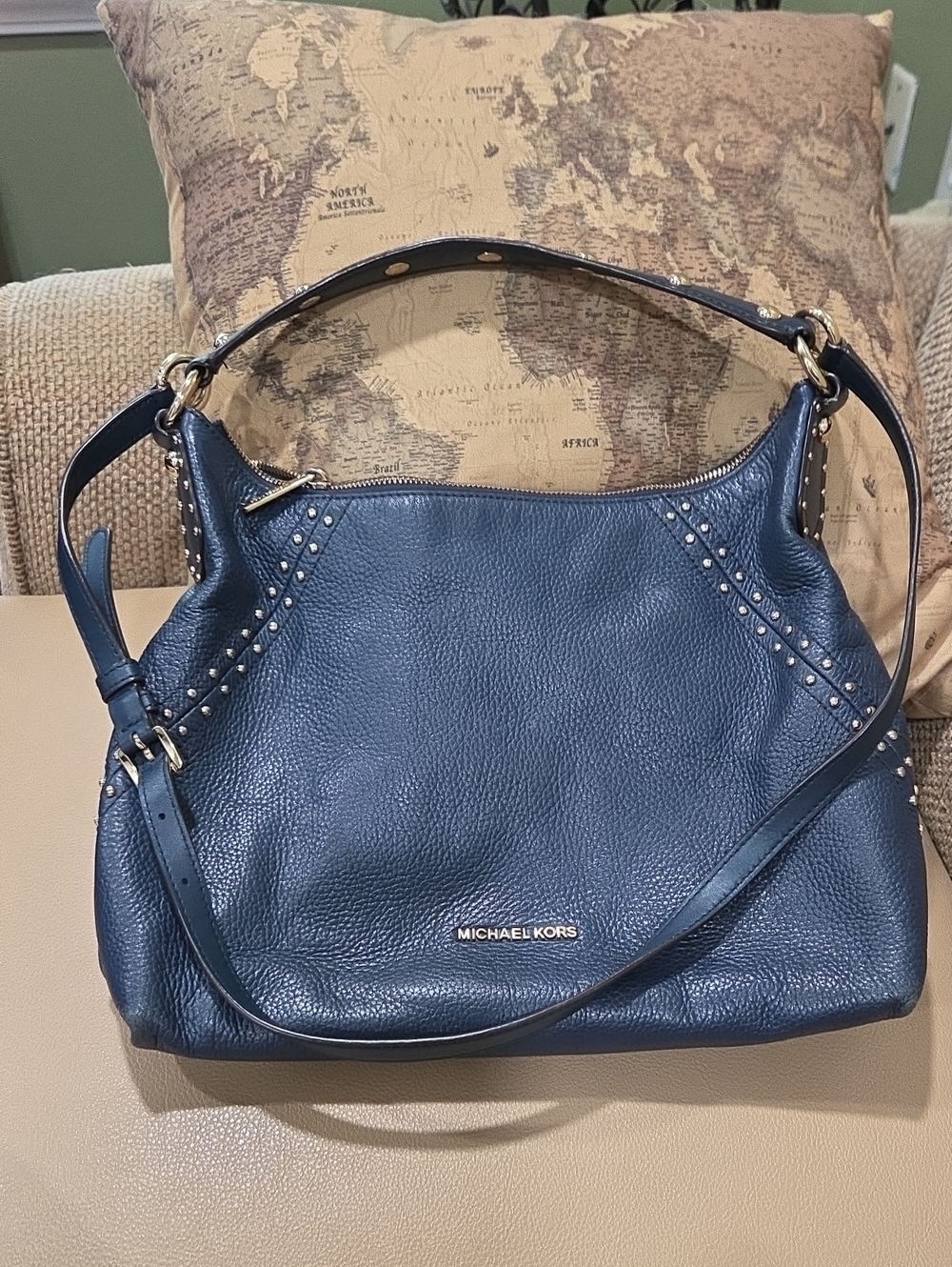 Michael Kors Midnight Blue Pebbled Leather Shoulder Hobo